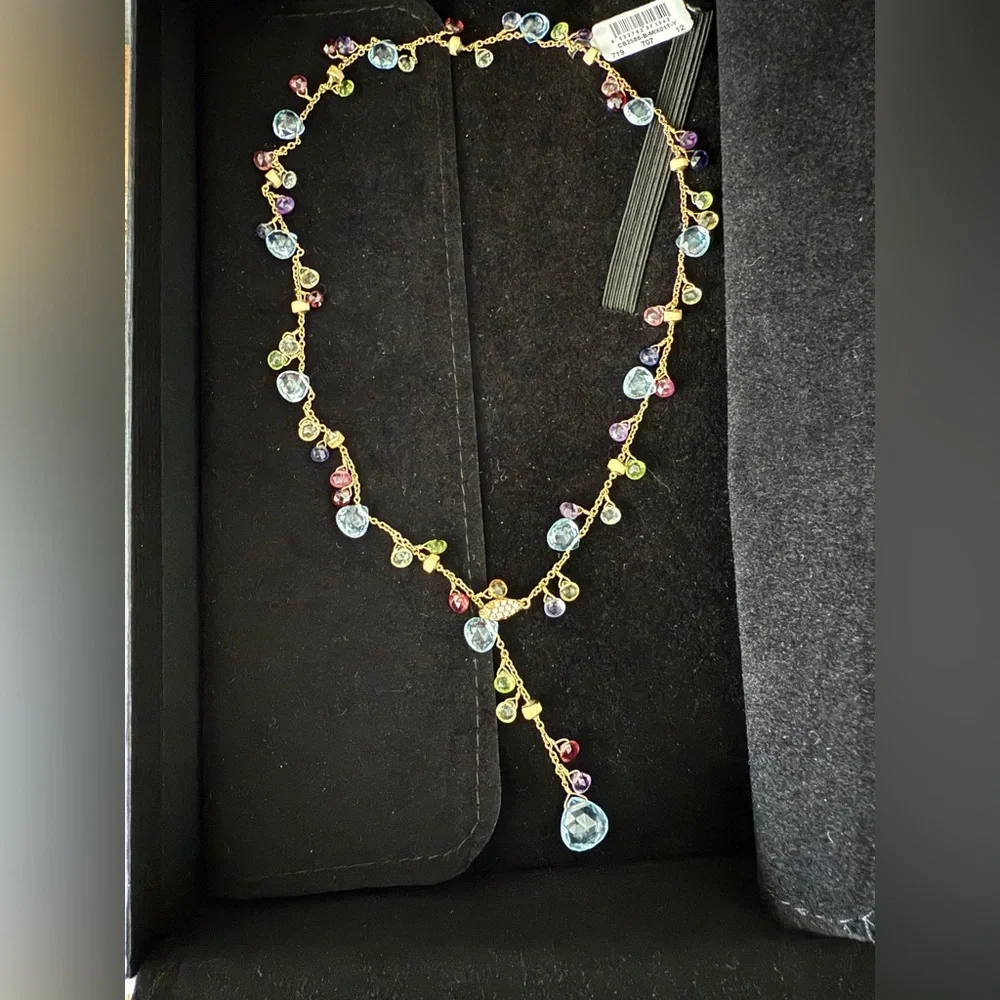 Marco Bicego Paradise 18K Yellow Gold Diamond & Gemstone Lariat Necklace 17